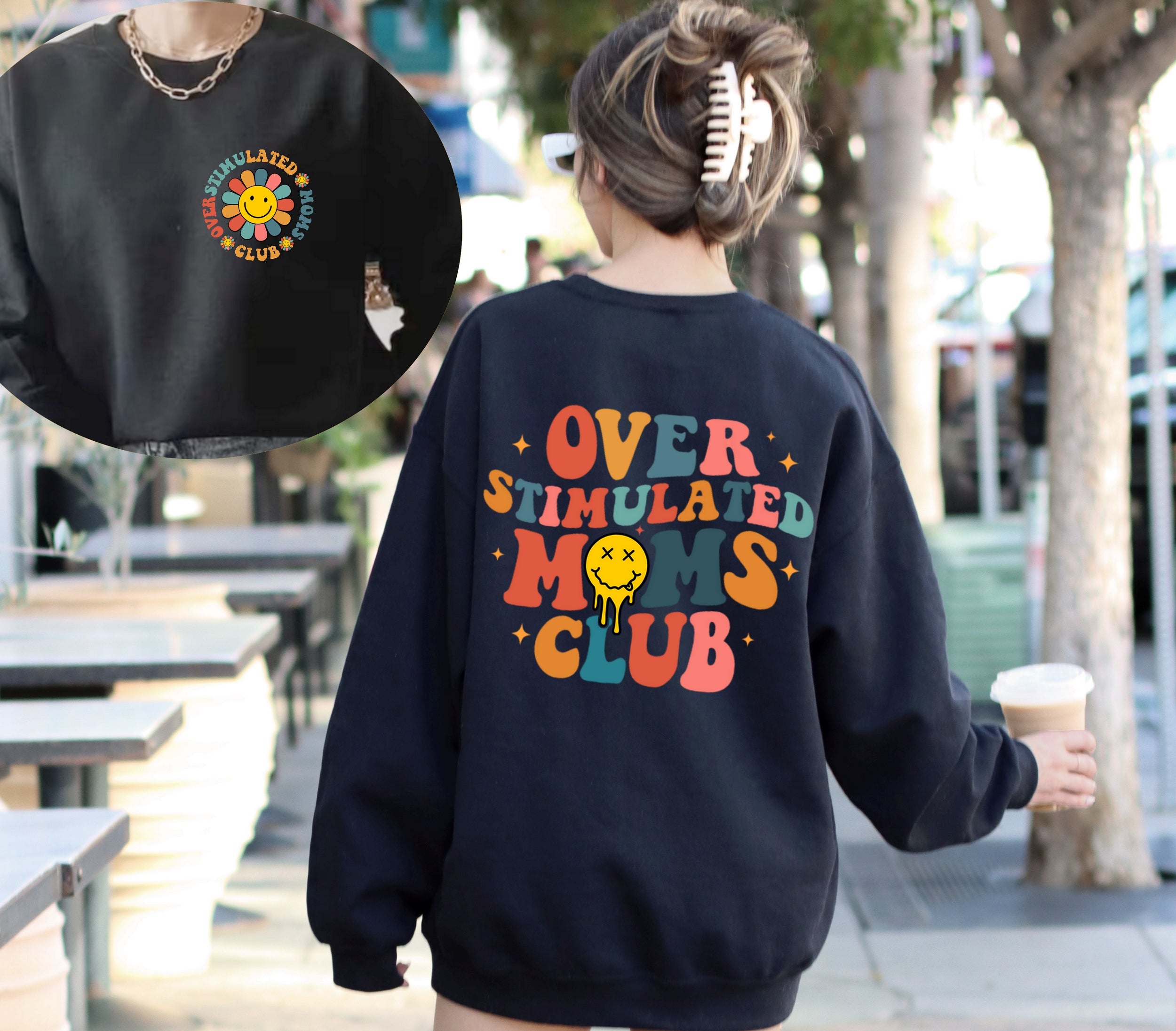 Overstimulated Moms Club T-Shirt | Retro Front and Back Graphic Mom Tee