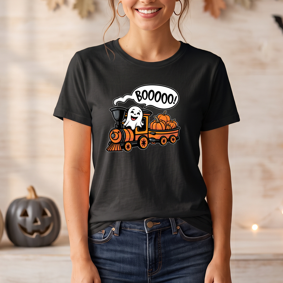 Ghost Train Halloween T-Shirt - Spooky Boooo Design