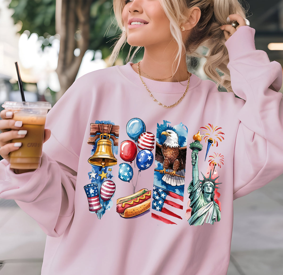 4th of July Watercolor Patriotic T-Shirt & Sweatshirt