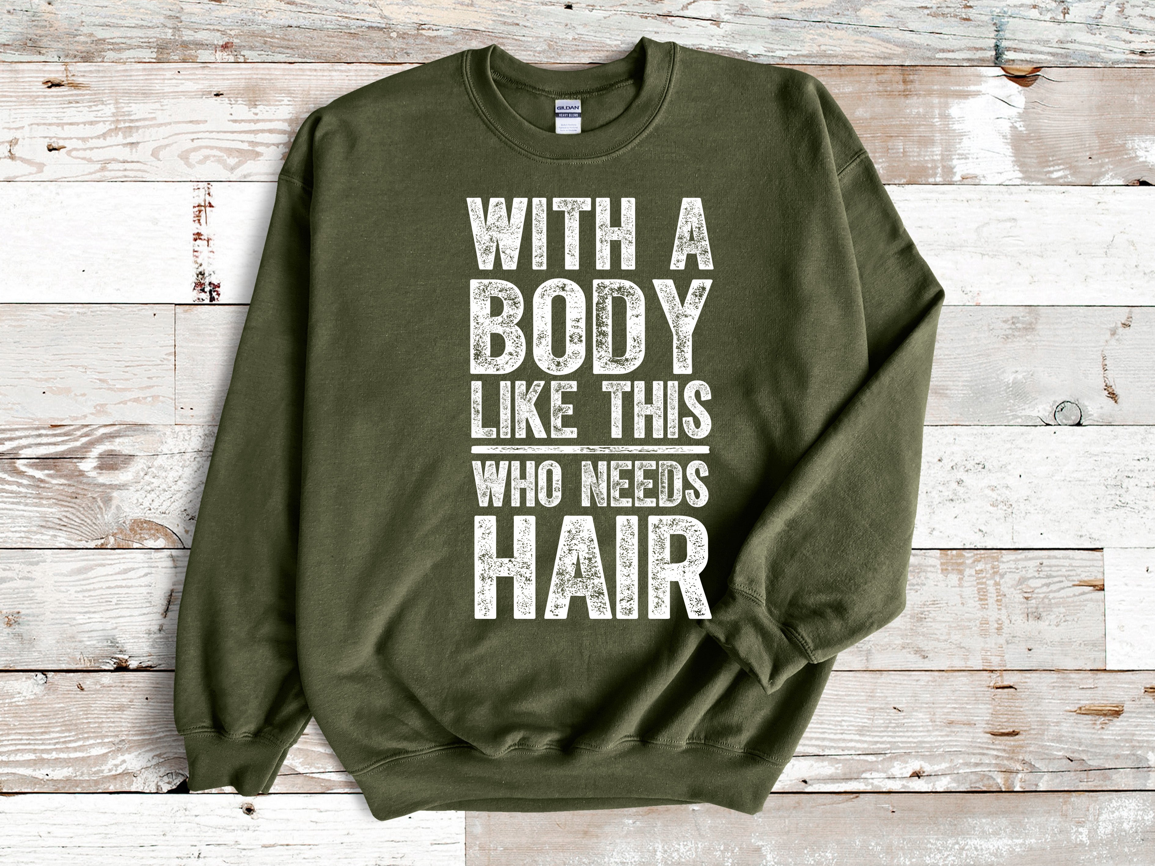 "With A Body Like This Who Needs Hair" Funny Bald Guy T-Shirt