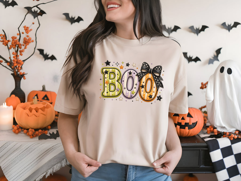 Boo T-Shirt – Cute Patchwork Design for Halloween Fans