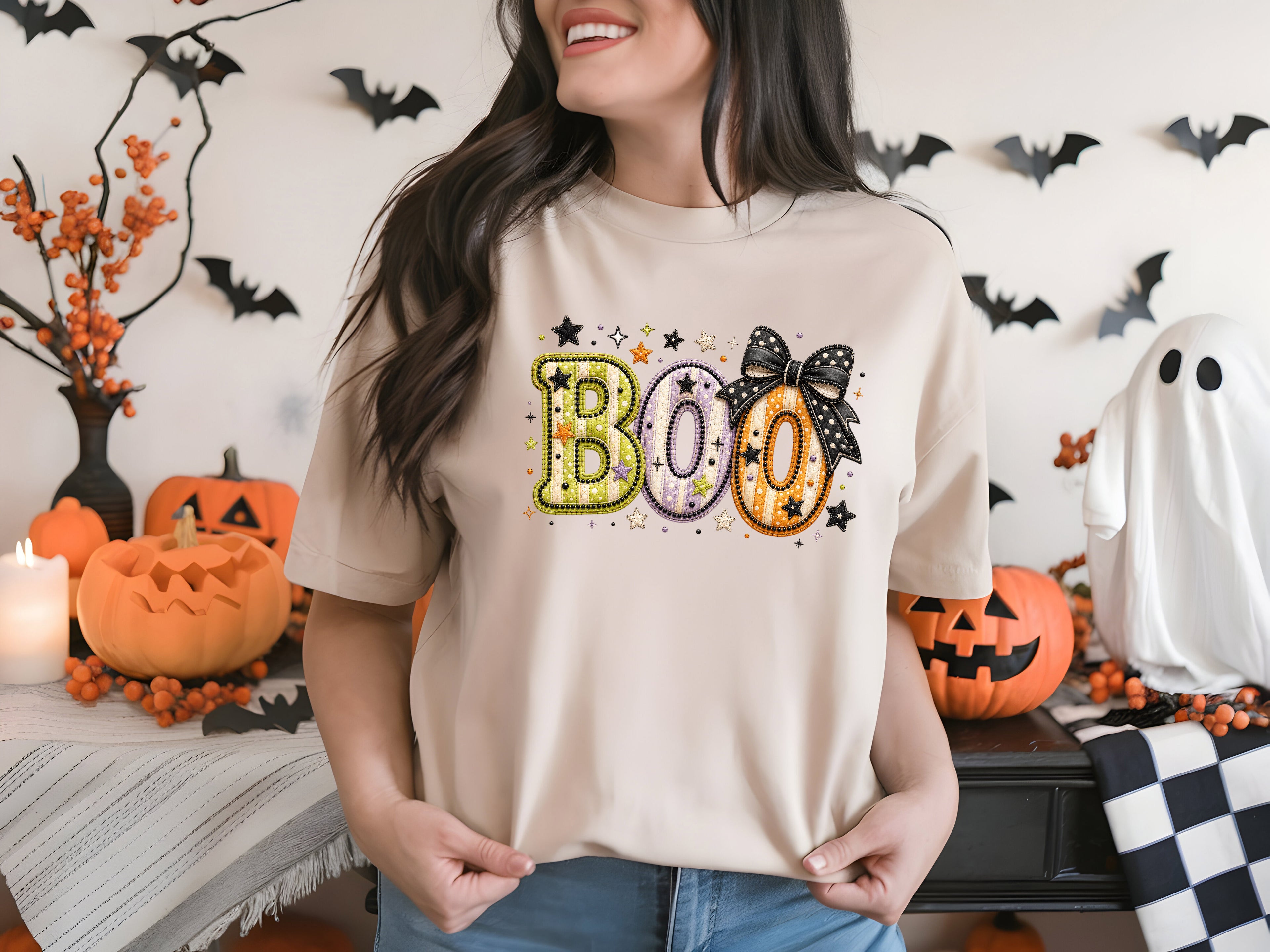 Boo T-Shirt – Cute Patchwork Design for Halloween Fans