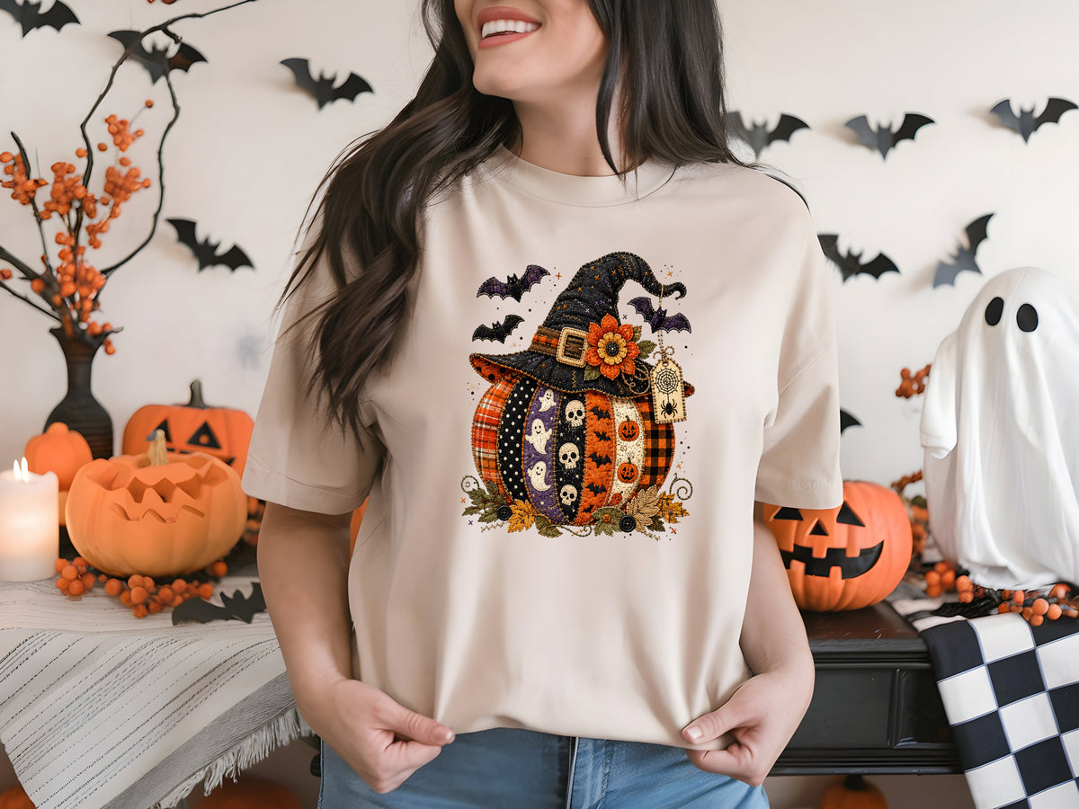 Patchwork Pumpkin T-Shirt – Cozy Fall Graphic Tee