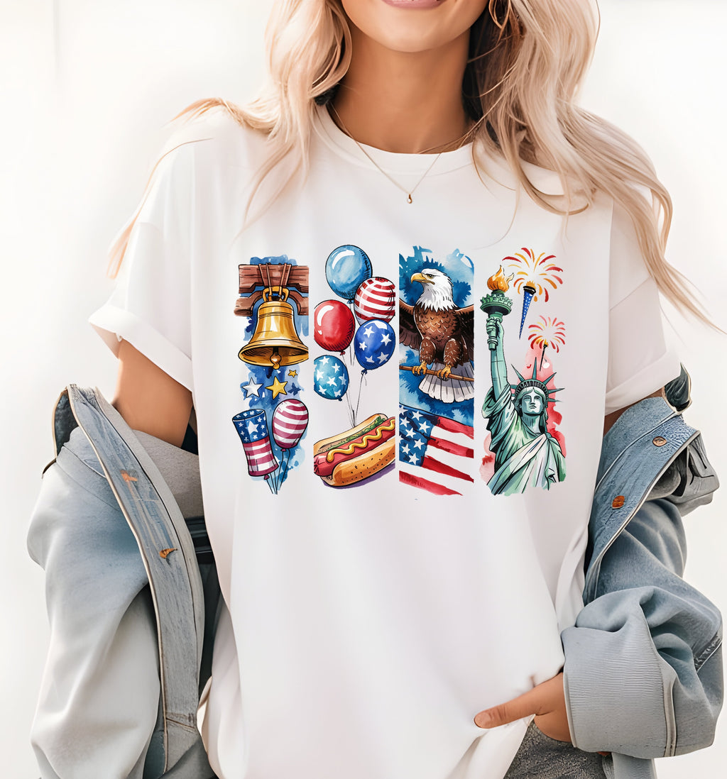 4th of July Watercolor Patriotic T-Shirt & Sweatshirt