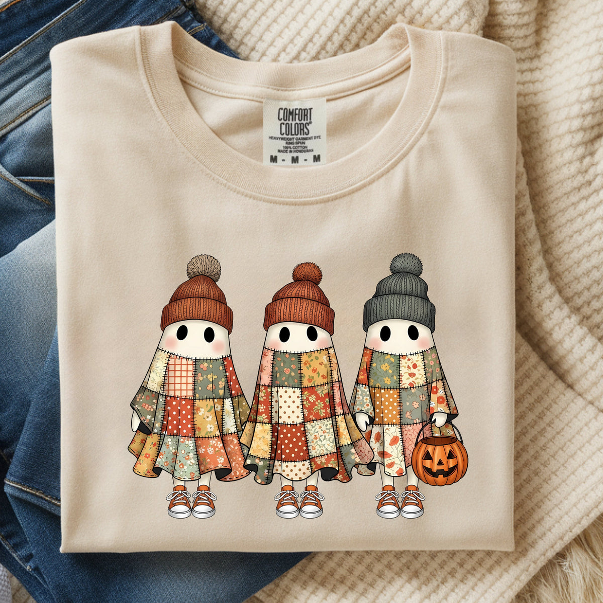 Retro Patchwork Ghosts Comfort Colors T-Shirt