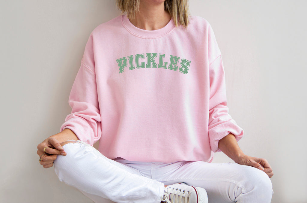 Retro "Pickles" Varsity Graphic T-Shirt - Cute Foodie Aesthetic Tee