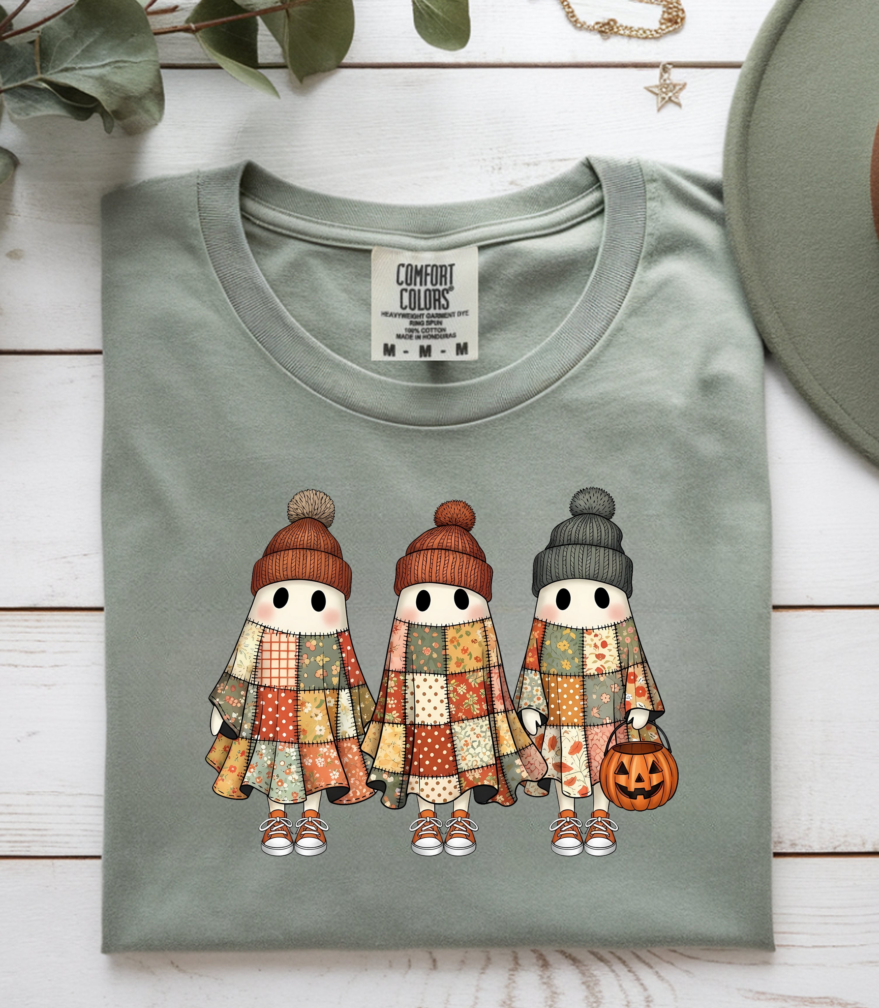 Retro Patchwork Ghosts Comfort Colors T-Shirt