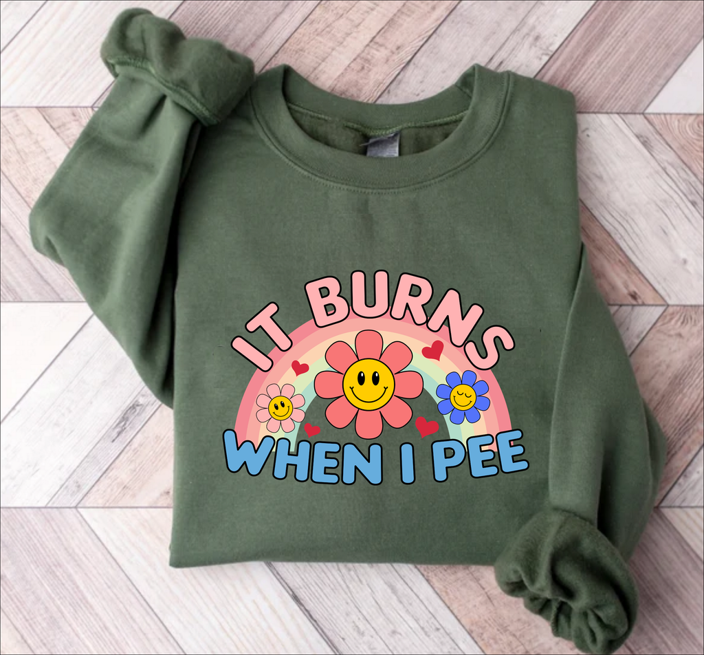 "It Burns When I Pee" Funny Retro T-Shirt - Cute Rainbow Graphic Tee