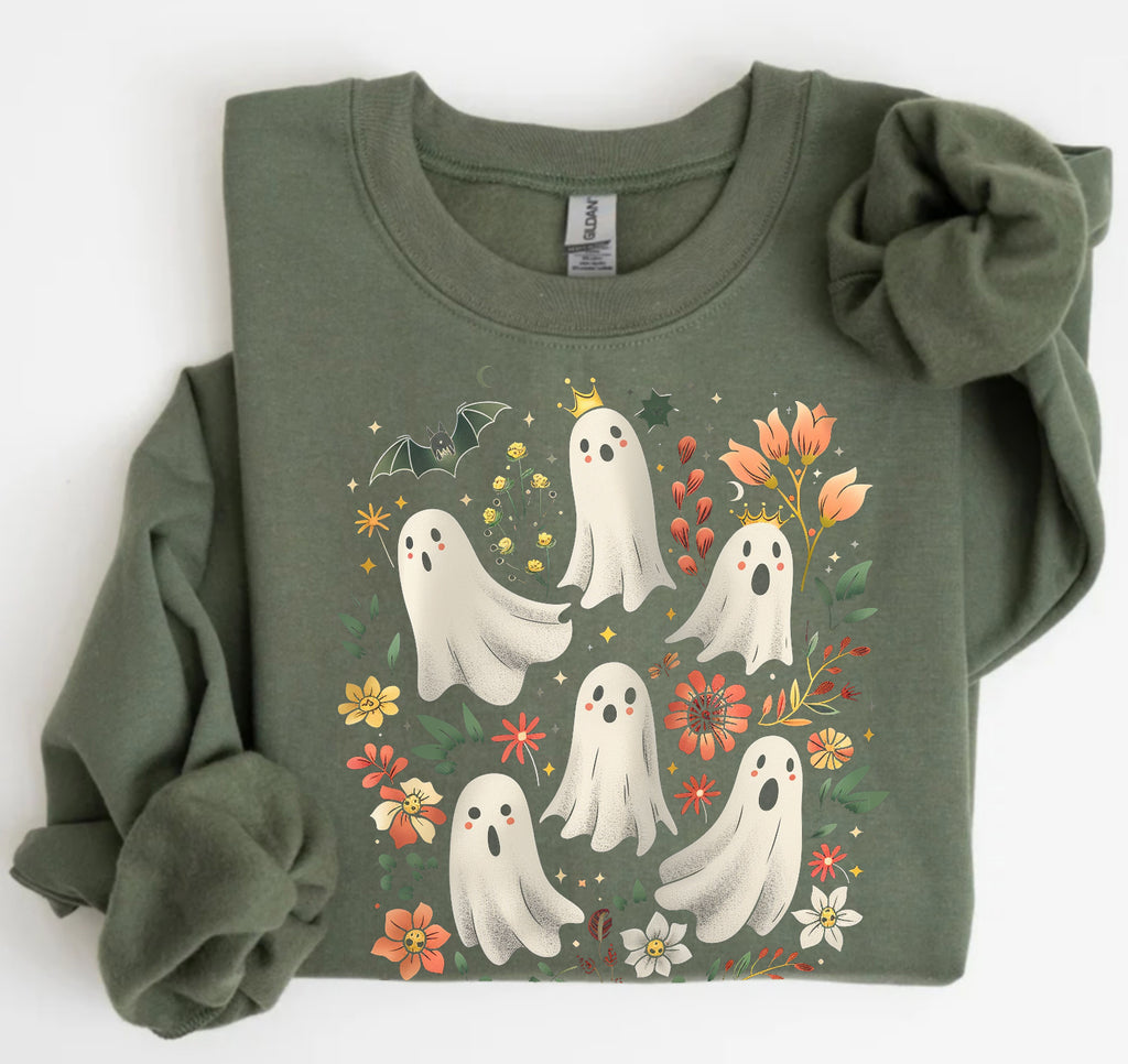 Floral Cute Halloween Ghost T-Shirt & Sweatshirt