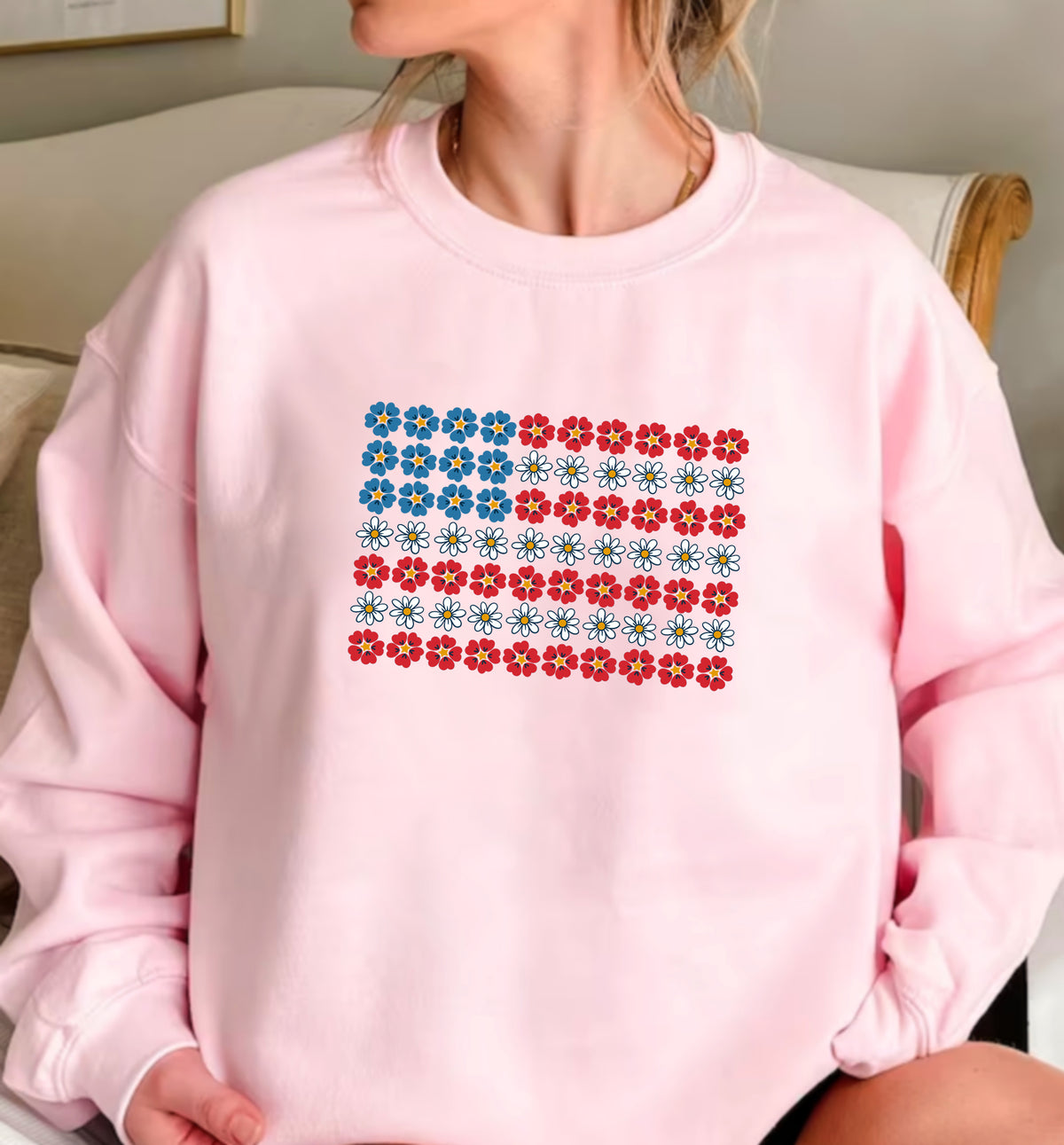 Floral USA Flag 4th of July T-Shirt & Sweatshirt