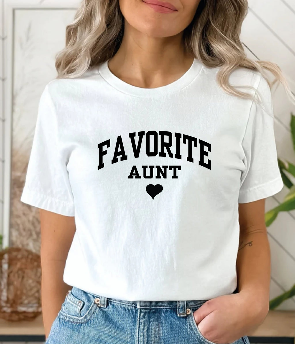 Retro "Favorite Aunt" Varsity Graphic T-Shirt - Cute Auntie Gift Tee