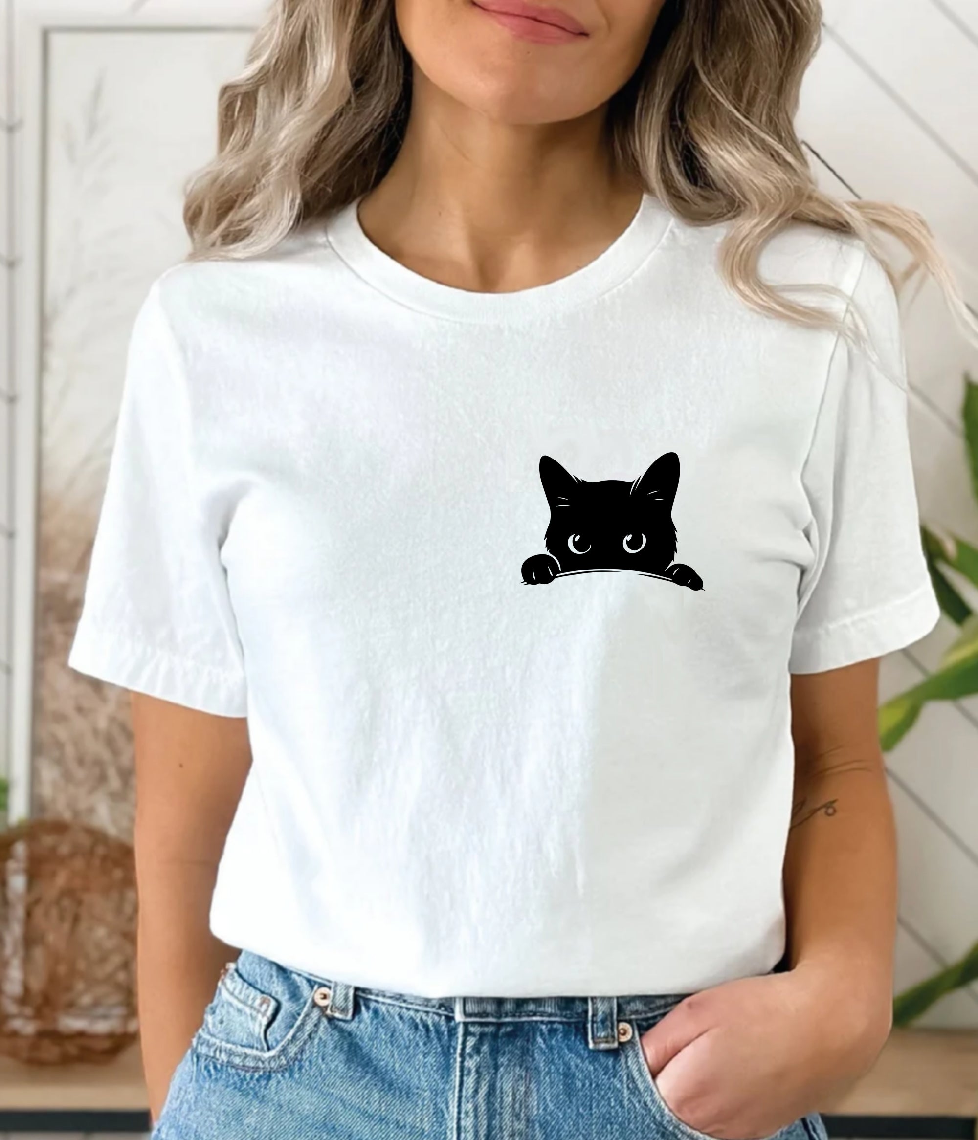 Cat Peeking T-Shirt & Sweatshirt | Cute Feline Design