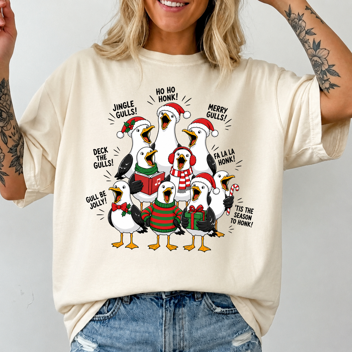 Comfort Colors Funny Christmas Goose T-Shirt, Ho Ho Honk Holiday Top