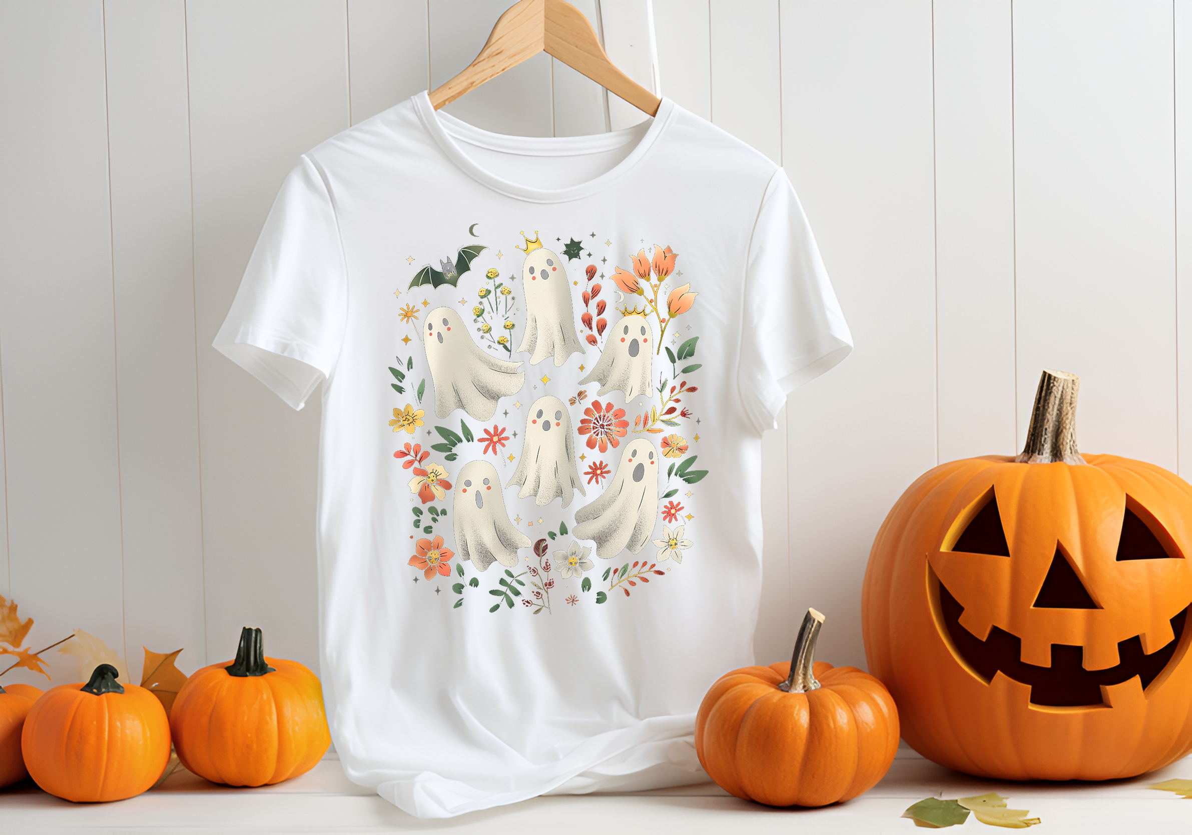 Floral Cute Halloween Ghost T-Shirt & Sweatshirt