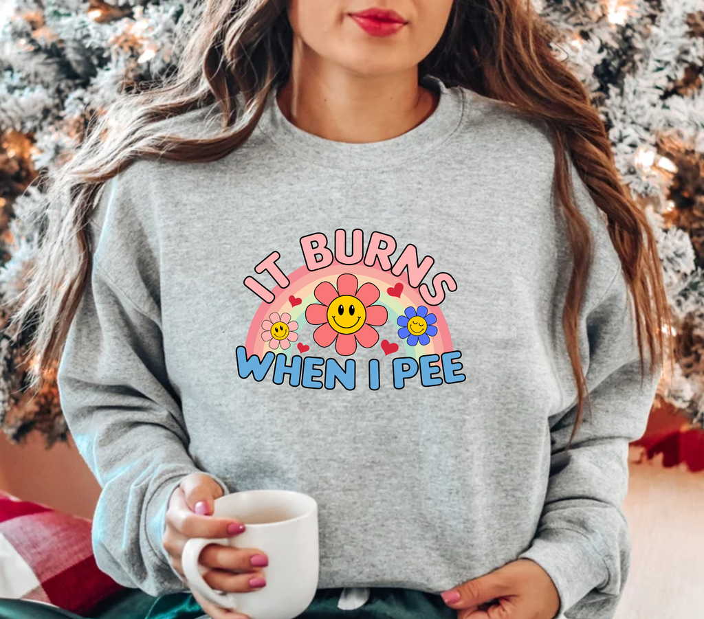 "It Burns When I Pee" Funny Retro T-Shirt - Cute Rainbow Graphic Tee