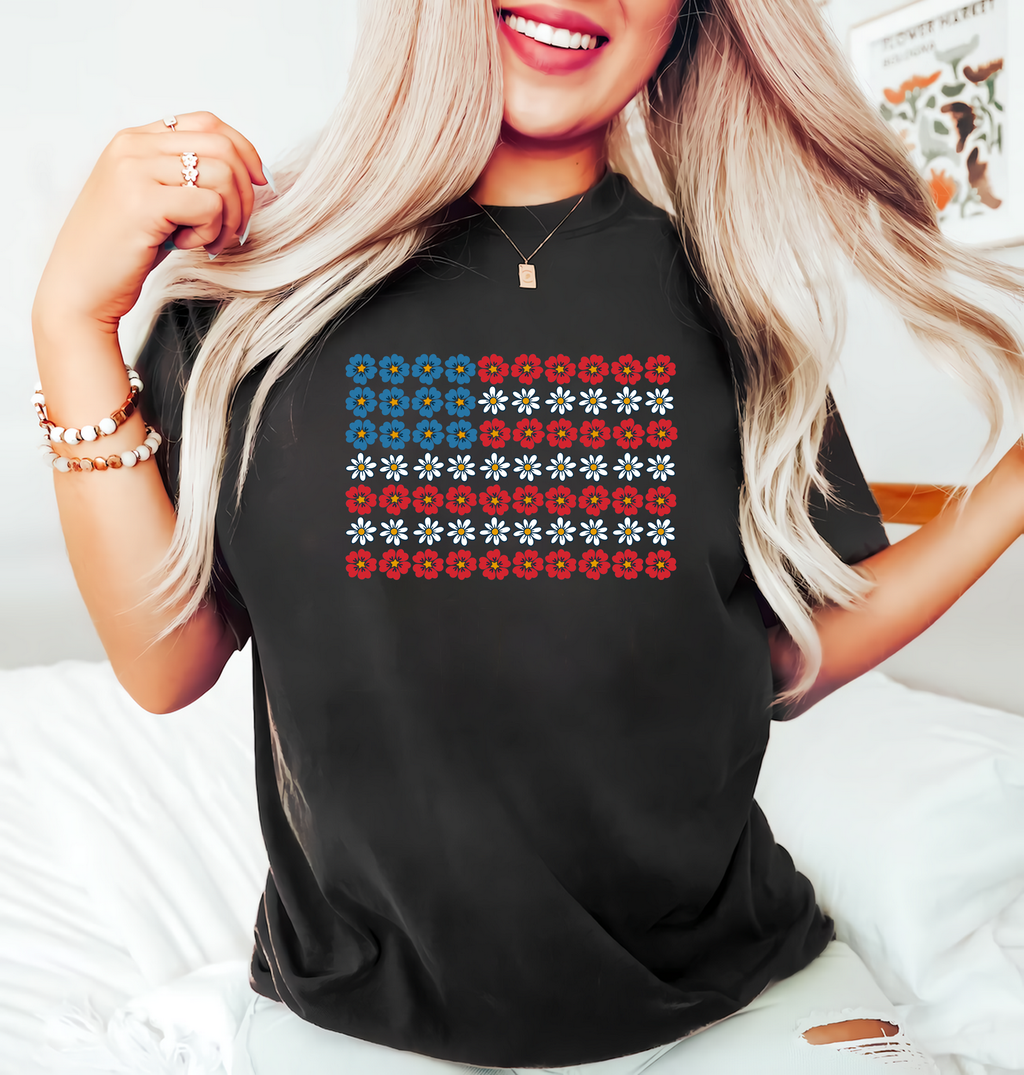 Floral USA Flag 4th of July T-Shirt & Sweatshirt