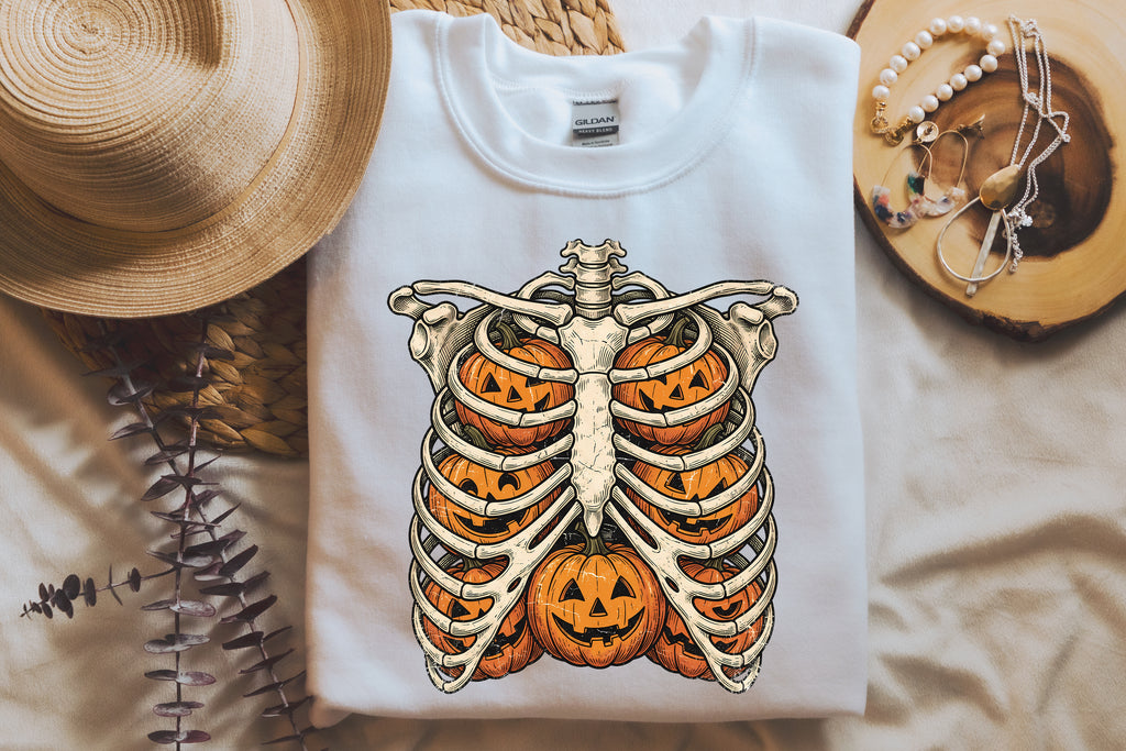 Skeleton Ribcage Pumpkin T-Shirt | Halloween Graphic Tee
