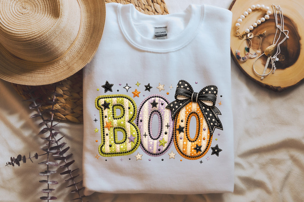 Boo T-Shirt – Cute Patchwork Design for Halloween Fans