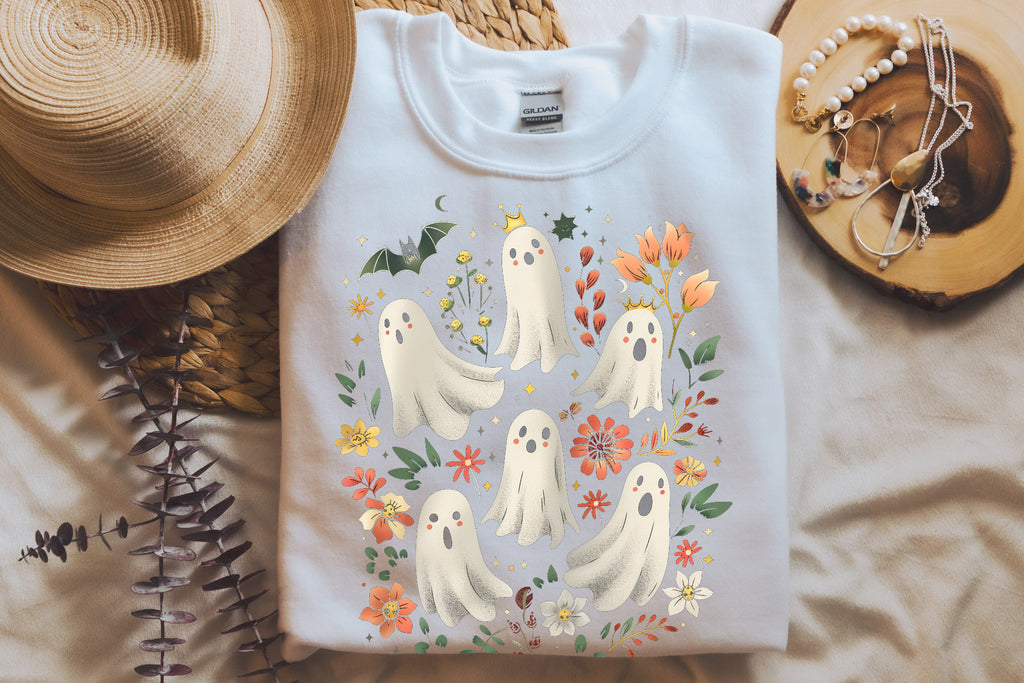 Floral Cute Halloween Ghost T-Shirt & Sweatshirt