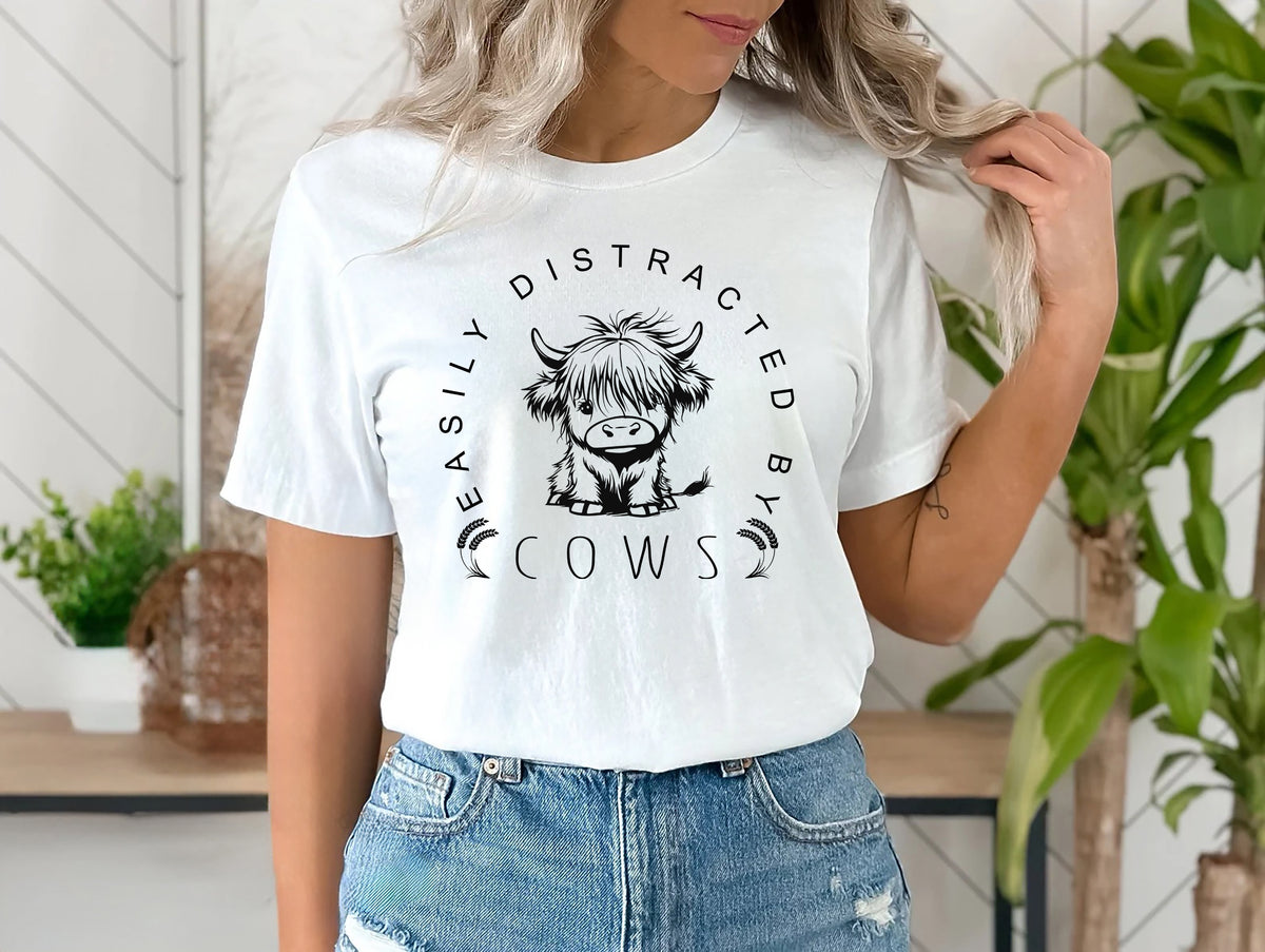 Easily Distracted By Cows T-Shirt – Funny Cow Lover Gift