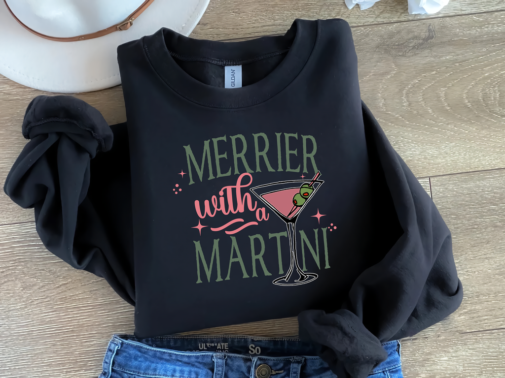 Merrier with a Martini T-Shirt – Retro Christmas Tee